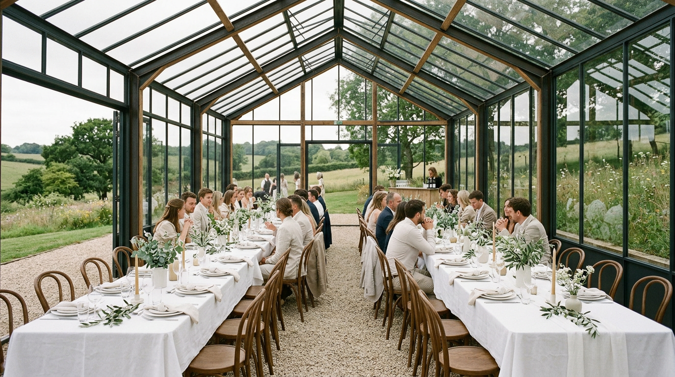 Long dinner tables set for a celebration