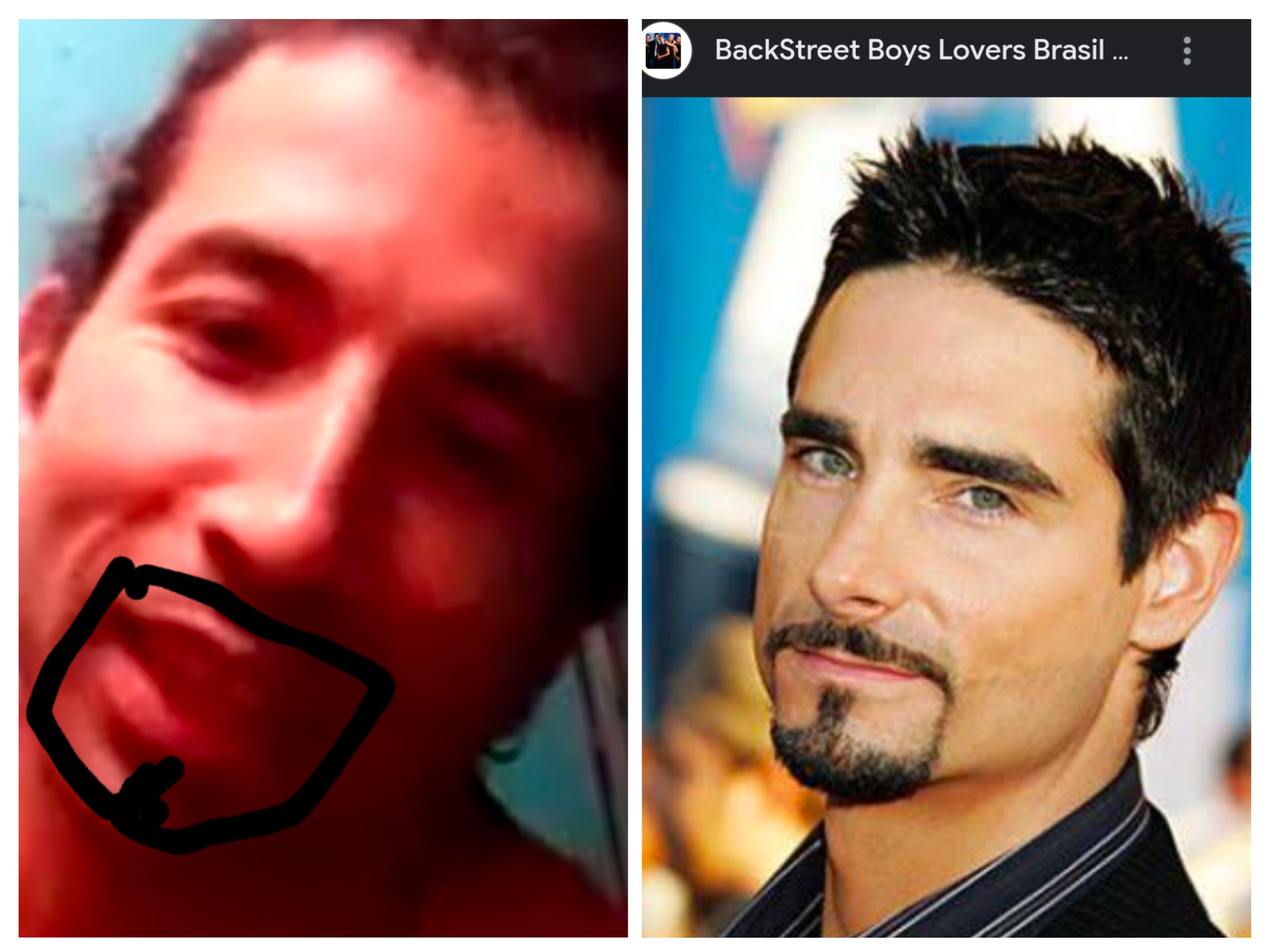 A playful side-by-side collage comparing Jose Manuel to a Backstreet Boy